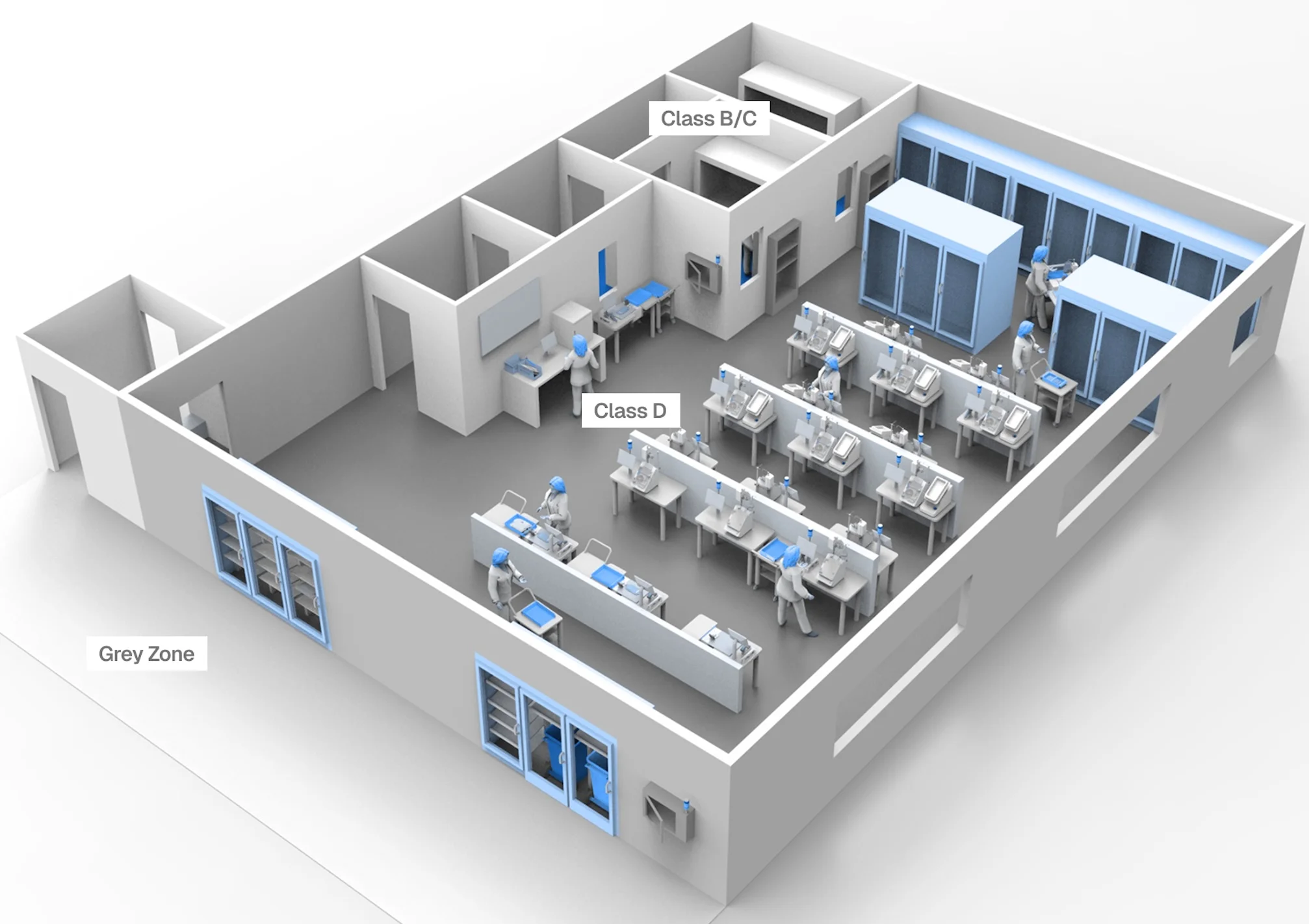 Concept model of room layout at a facility showcasing different zones