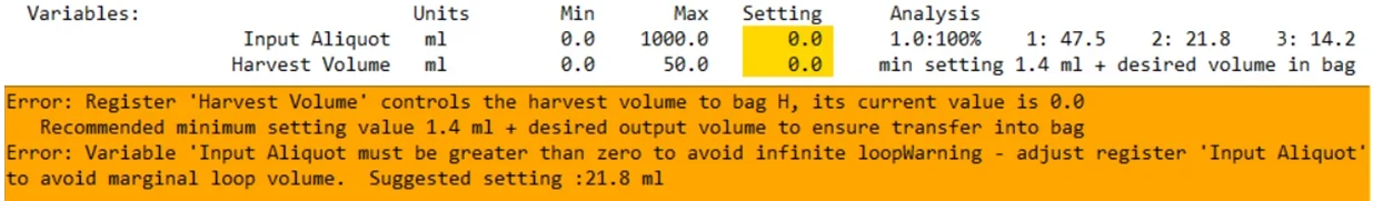 Parameter settings